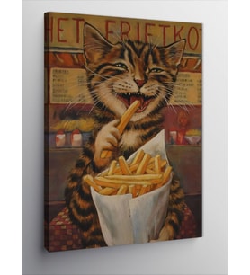 Kanvas Tablo Patates Cipsi Yiyen Kedi