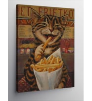 Kanvas Tablo Patates Cipsi Yiyen Kedi