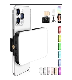 Şarjlı RGB LED Selfie Işığı, Tripod Uyumlu, 360° Dönebilen Telefon Klipsli