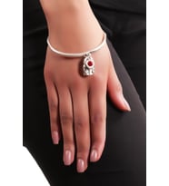 Kadın Antik Gümüş Kaplama Kırmızı Swarovski Taşlı Kilit&Anahtar Charm Bilezik