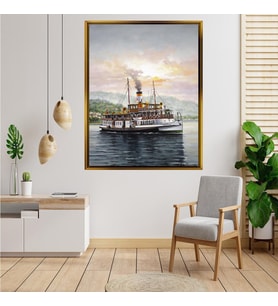 Tablore Nostaljik İstanbul Vapuru Manzaralı Tablo Çerçeveli Kanvas Tablo Modern Salon Dekoru