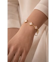 Kararmaz çelik pudra pembe-gold yonca bileklik (Pembe-Altın)