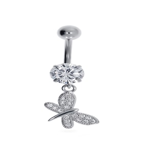 Kadın Sallantılı Tektaş Kelebek Model Çelik Piercing (Gümüş)