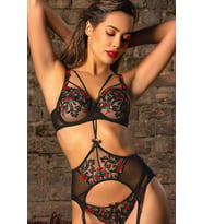 Giyim  Grace Garter Lace Belt , Kadın Siyah Çiçekli Güpür Şık Jartiyer