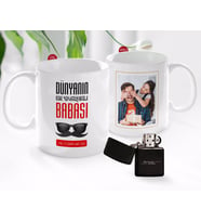 BK Gift Kişiye Özel Babalar Günü Hediyesi Fotoğraflı Kupa Bardak ve Benzinli Çakmak Seti-49 (Model 1)