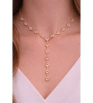 Kadın Gold Renk Pembe Kalpli Zirkon Taşlı Y Model Kolye (Altın)
