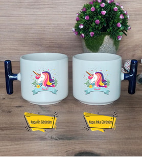 Kişiye Özel Unicorn Kupa Bardak T Lacivert Kulplu Arkadaşa Sevgiliye Hediye 
