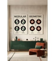 Modern Geometrik Sanat 2'li Ahşap Çerçeveli Tablo Seti