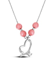 925 Ayar Gümüş Pembe Kuvarslı Kalp Kolye - N126701