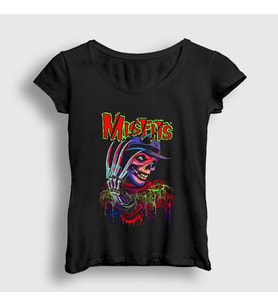 Presmono Kadın Siyah Freddy Krueger Rock Misfits T-Shirt 474772tt