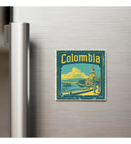 Kolombiya Colombia - Posta Pulu Temalı Ülke - Baskılı Buzdolap Magneti Kare - 9x9 cm