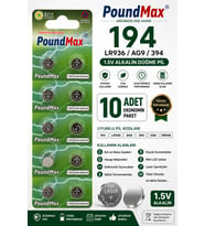 10 Adet AG9 (LR45, LR936, 394) 1.5V - Poundmax alkalin düğme piller 1x 10;lu paket