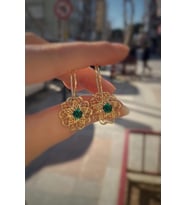 Gümüş telkari model yeşil taşlı anne küpesi (Sarı)