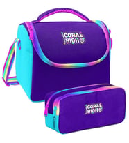 Coral High Rainbow Fermuarlı Mor Desenli Kız Çocuk Isı Yalıtımlı Beslenme Çantası ve Kalemlik Seti