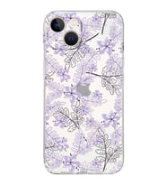 Apple iPhone 13Kamera Korumalı Tıpalı Kapak Floral Lila Tasarımlı Şeffaf Kılıf