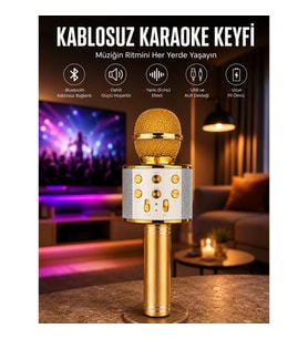 Mey İthalat® Taşınabilir Bluetooth Karaoke Mikrofon: Hafıza Kart Girişli, Etkileyici Performans