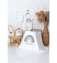 Pia Baby Premium  %100 Pamuk İsme Özel Bebek Hastane Çıkışı Tulumlu Bebek Hediye Seti 5073-05 (Ekru)