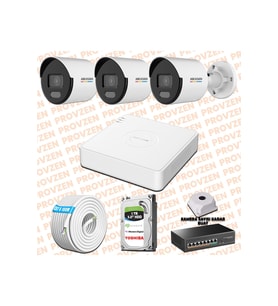 Provzen Hikvision 3 IP 4MP ColorVu Mikrofonlu Güvenlik Kamerası Olay Anında bildirim