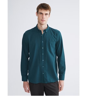 LCWAIKIKI Classic Petrol Regular Fit Uzun Kollu Armürlü Erkek Gömlek