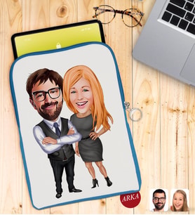 BK Gift Kişiye Özel Sevgililer Karikatürlü Taşınabilir Koruyucu Tablet Kılıfı & Organizer Çanta - Mavi-100