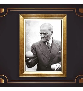 Altın Varaklı Çerçeveli Paspartulu Atatürk Tablo z4817 (Gold)