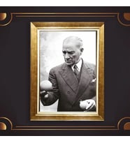 Altın Varaklı Çerçeveli Paspartulu Atatürk Tablo z4817 (Gold)