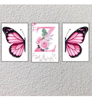 Kız Çocuk Odası İçin Pembe Kelebek ve Harf Tasarımlı Çerçevesiz Duvar Posteri