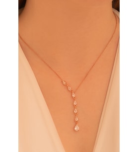 Zirkon Taşlı Rose Damla Model Kadın Gümüş Kolye GKLZRKNTDML-ROS