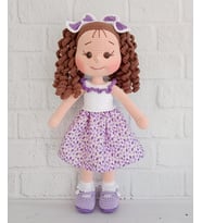 Menekşe Kıvırcık Saçlı Karnaval Bebek Amigurumi Organik Oyuncak