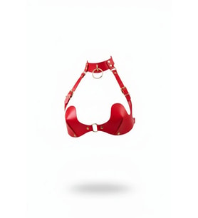 Mulvxbrf Brf02 Kırmızı Göğüs Harness Boyunluklu Altın Tokalı Deri Korse - Brf1226 (Mulvix)