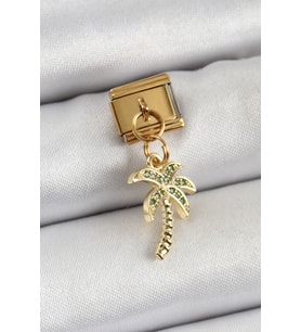 316L Çelik Sallantılı Zirkon Taşlı Palmiye Ağacı Model Gold Renk Nomination Charm TJ-BC1398