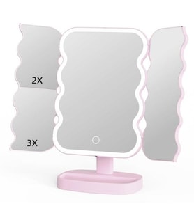 Valkyrie XR-750 LED Işıklı Katlanabilir Makyaj Aynası - 2X 3X Büyütme Modu - Dokunmatik Touch Ekran - Pilli (Pembe)