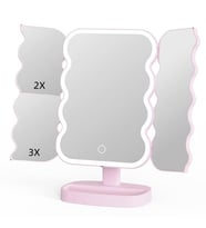 Valkyrie XR-750 LED Işıklı Katlanabilir Makyaj Aynası - 2X 3X Büyütme Modu - Dokunmatik Touch Ekran - Pilli (Pembe)