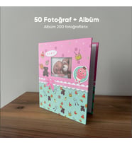 200 Fotoğraf Kapasiteli Bebek Albümü + 50 Fotoğraf Baskısı (Pembe - Beyaz - Sarı - Yeşil)