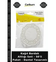 Özel Üretim Sunum Pratik Kafe Kağıt Bardak Altlığı Seti - 50'li Paket - Dantel Tasarımlı