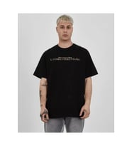 Unisex Bisiklet Yaka Baskılı Oversize T-Shirt - Siyah