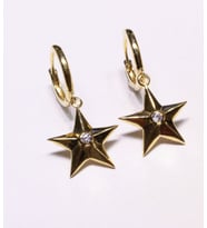 14 Ayar Altın Taşlı Yıldız Model Halka Küpe