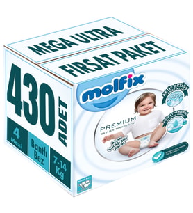 Molfix Premium Bebek Bezi Beden:4 (7-14KG) Maxi 430 Adet Mega Ultra Fırsat Pk