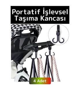 Premium Kompakt Poşet Taşıma Bisiklet Bebek Arabası Askısı Çok İşlevli Portatif Taşıma Kancası 4 Adt (Standart)
