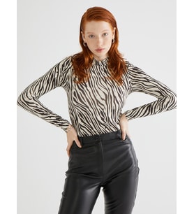 Zebra Desen Boğazlı Siyah Body (STD)