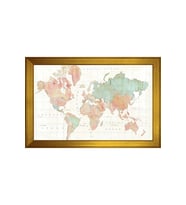 Harita Temalı Kanvas Tablo 80 x 110 cm Gold Çerçeve