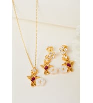 Elika Silver 925 Ayar Gümüş Ruby Kuşu Kolye ve Küpe Set