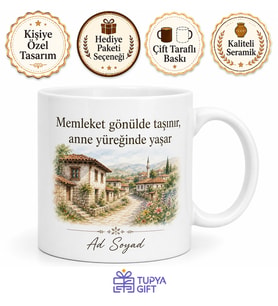 Gurbetteki Anneye Memleket Temalı Baskılı Kupa Bardak Anneye Hediye