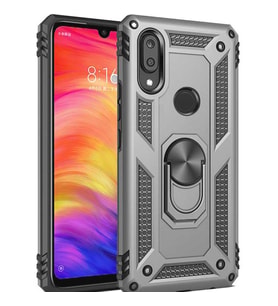 Samsung Galaxy A20 Kılıf Metal For Car Yüzüklü Standlı Military Ring Serisi (Gümüş)
