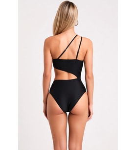 Kadın Mayokini Tek Omuz Kaplı Döküm Aksesuar Detaylı Örme Kolsuz Yan Kesik Tasarım Beachwear