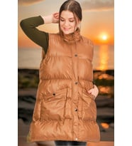 Z6729 DEWBERRY HK STYLE BAYAN YELEK-DÜZ CAMEL