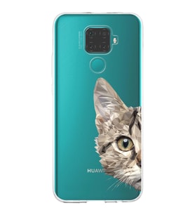 Huawei Mate 30 Lite Uyumlu Kapak Catface Tasarımlı Şeffaf Silikon Kılıf