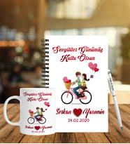 Sevgililer Gününe Özel Ahşap Defter Kalem & Kupa Hediye Seti 30