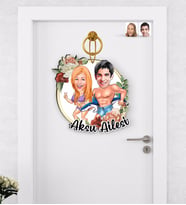 BK Gift Kişiye Özel Sevgililer Karikatürlü Ahşap Kapı Süsü-8