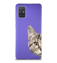 Samsung Galaxy A71 Soft Premier Kapak Catface Tasarımlı Silikon Kılıf - Mor (Şeffaf)